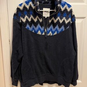 Aerie Woman’s Zip Up Sweater with Blue and Black Pattern